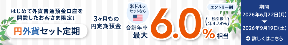 はじめて外貨普通預金口座を開設したお客さま限定!円外貨セット定期