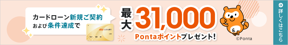 カードローン新規ご契約および条件達成で最大31,000Pontaポイントプレゼント！