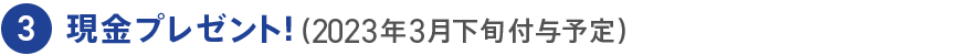 3 現金プレゼント!(2023年3月下旬付与予定)