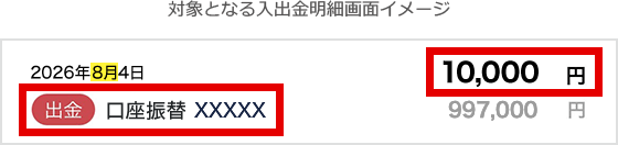 対象となる入出金明細画面イメージ